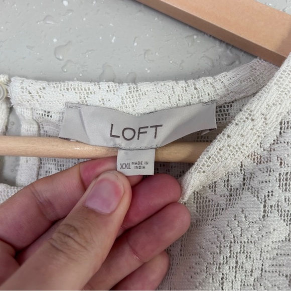 LOFT OffWhite Cream Floral Lace Ruffle Blouse Casual Formal Neutral XXL - Picture 2 of 6